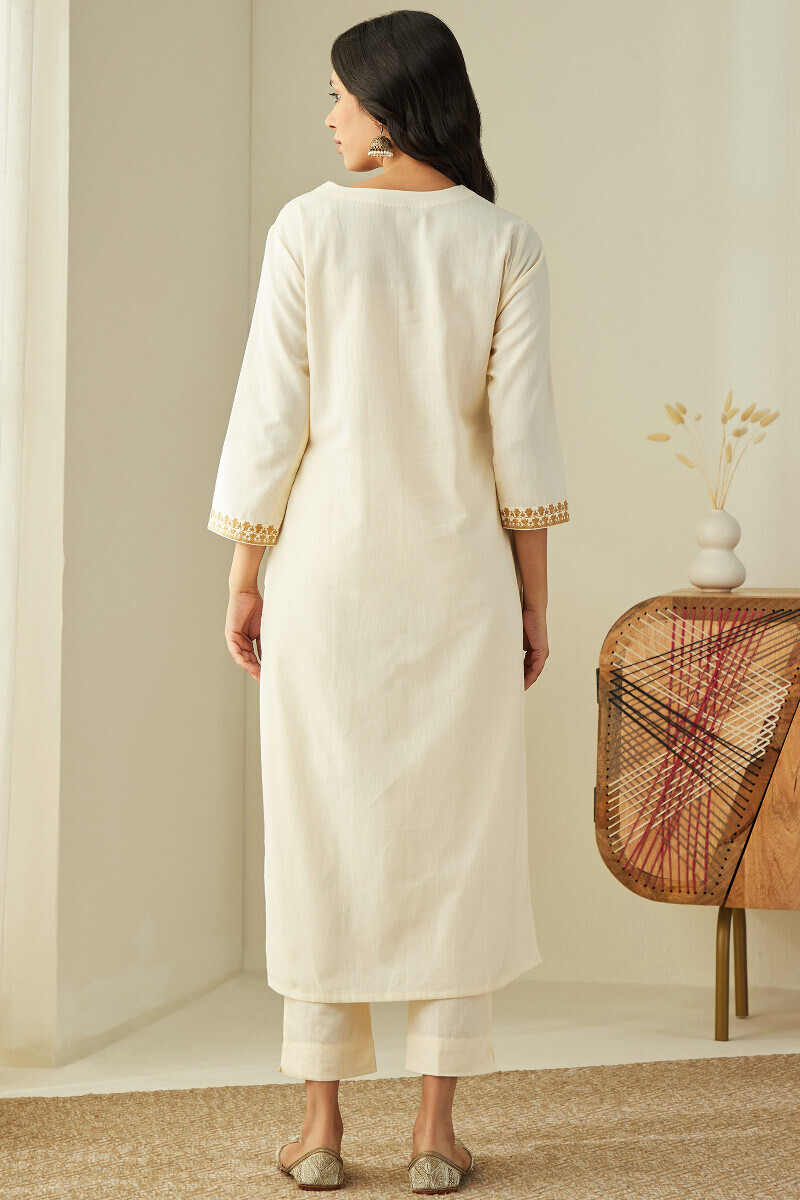 Cream Handcrafted Cotton Straight Kurta