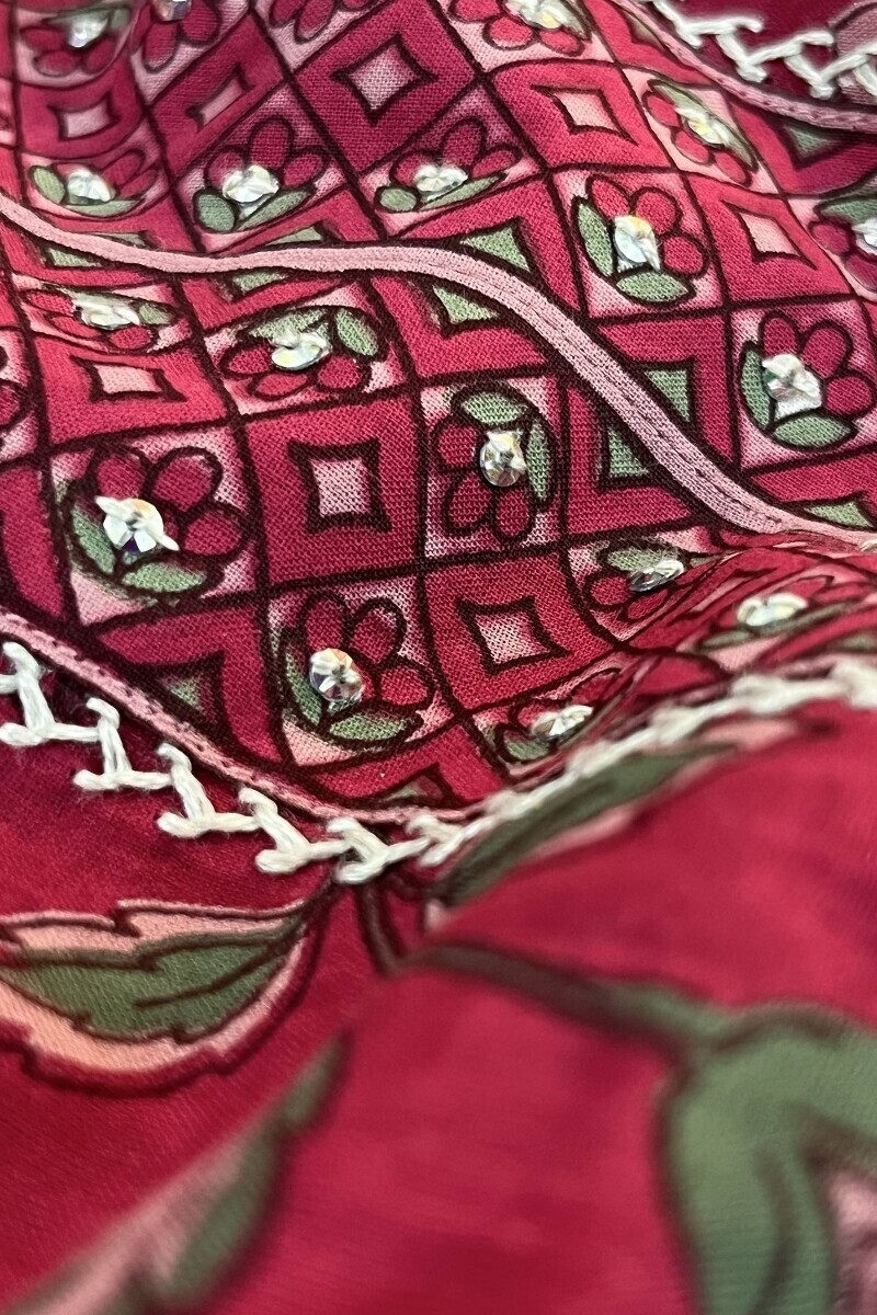 Red Hand Printed Cotton Kaftan
