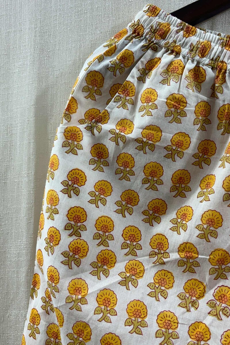 White Hand Screen-Printed Loungewear Set