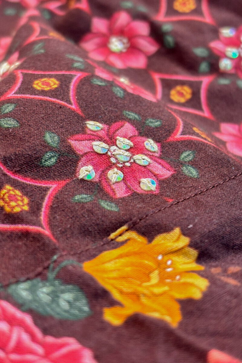 Brown Printed Straight Cotton Kurta