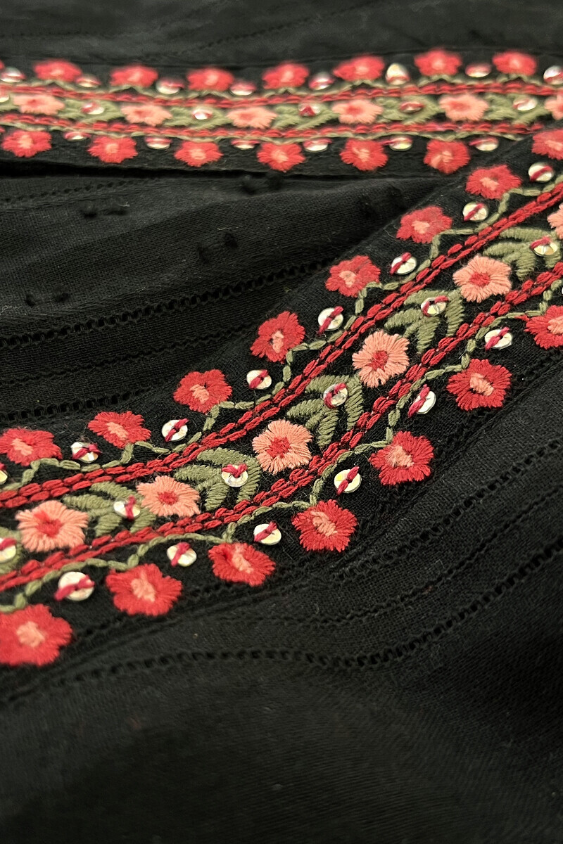 Black Handcrafted Straight Cotton Dobby Kurta
