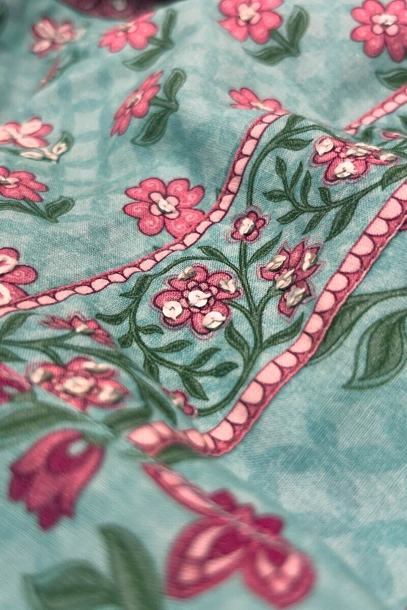 Blue Printed Straight Cotton Kurta