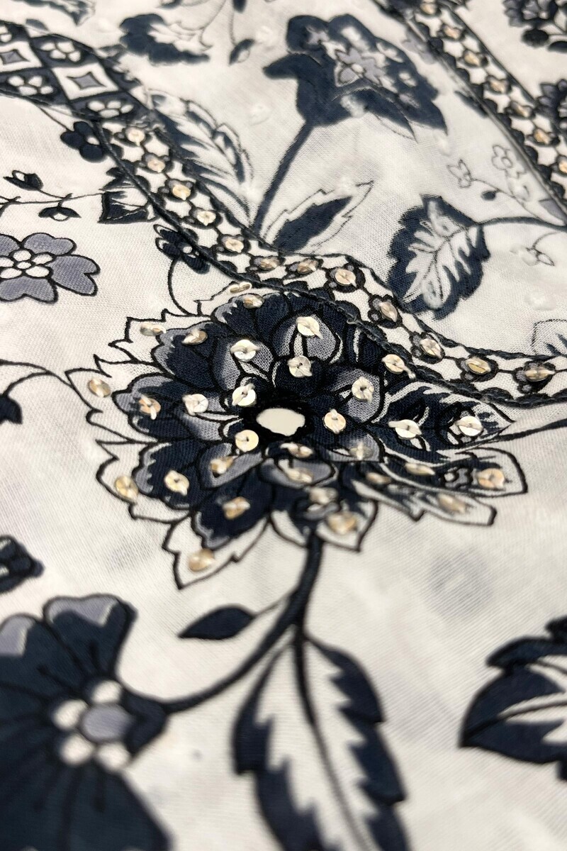 White Hand Printed Angrakha Cotton Dobby Kurta
