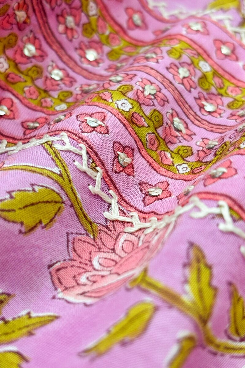 Purple Hand Block Printed Straight Cotton Kurta