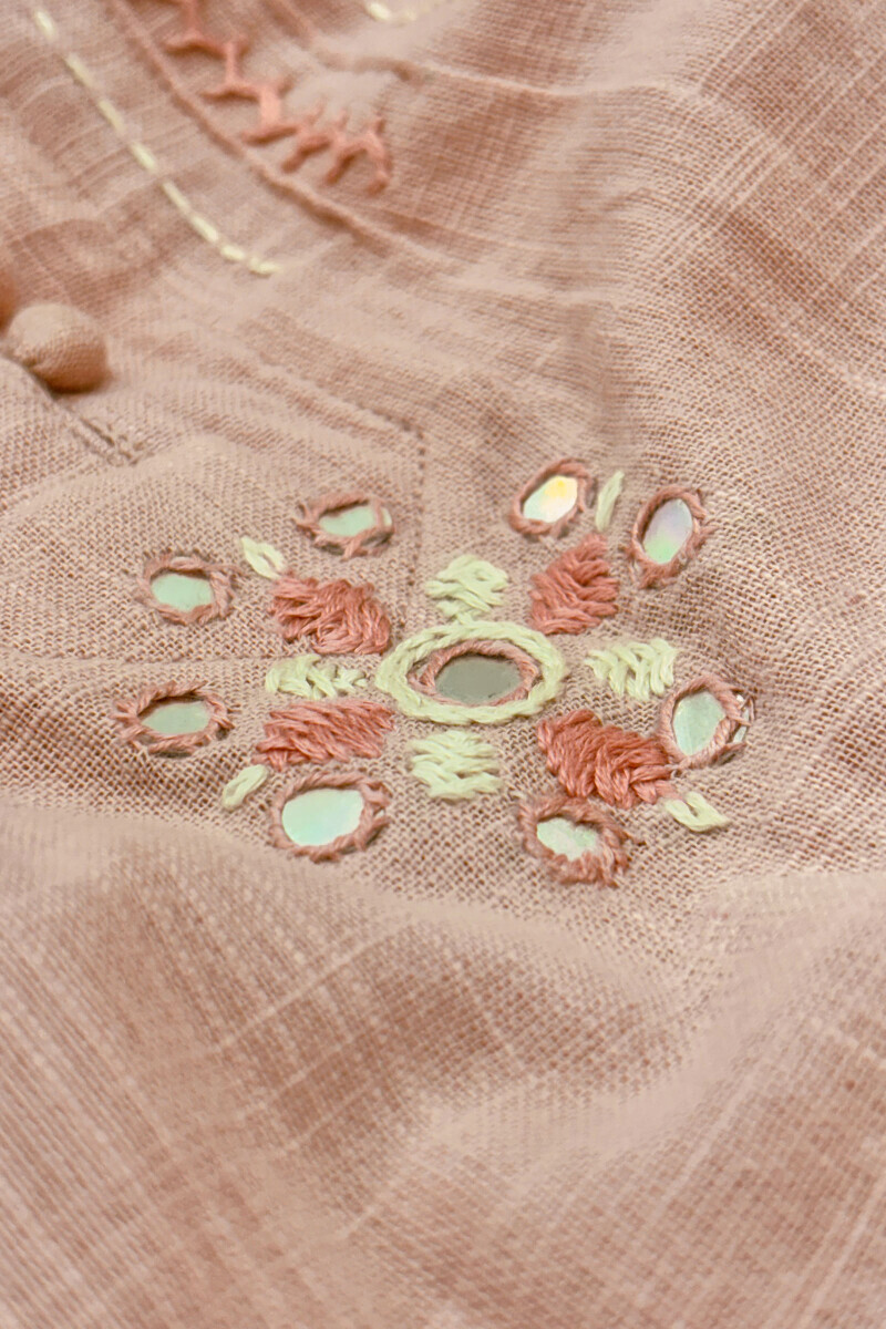 Pink Handcrafted Straight Gauze Slub Kurta