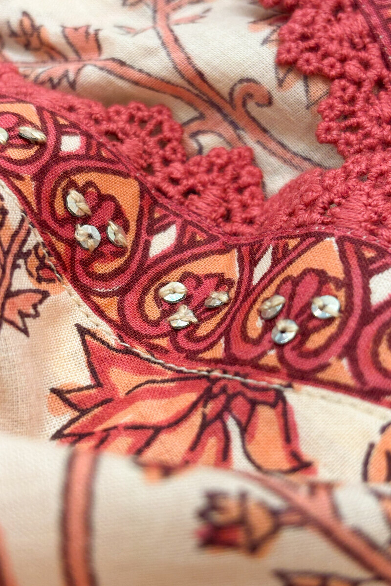 Cream Hand Printed Straight Cotton Kurta