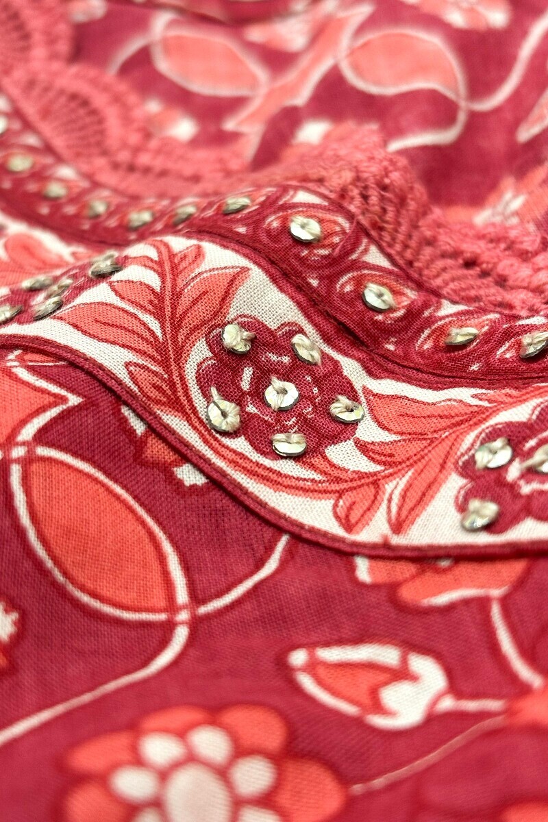 Pink Hand Printed Straight Cotton Kurta