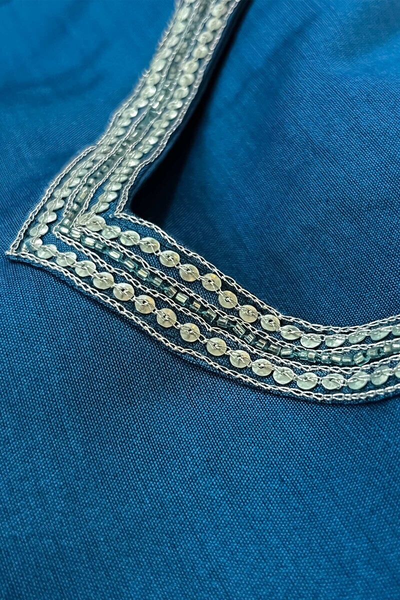 Blue Handcrafted Straight Chanderi Kurta