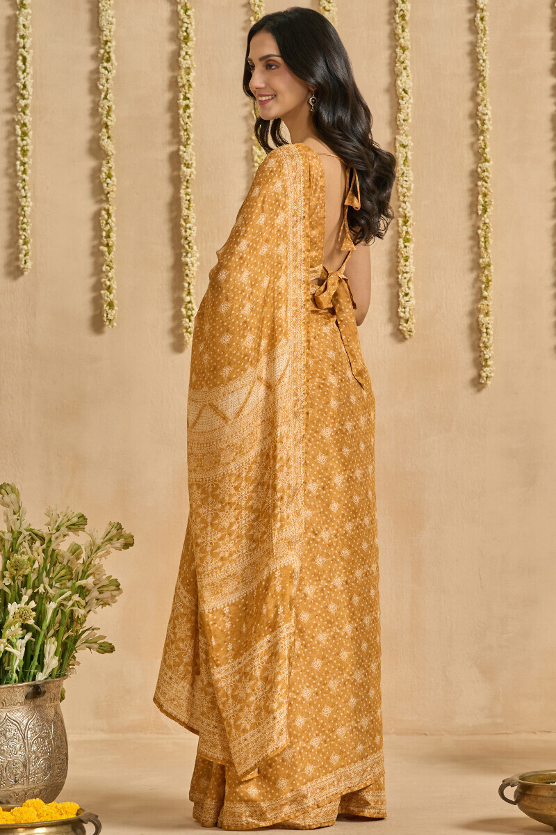 Yellow Printed Viscose Saree