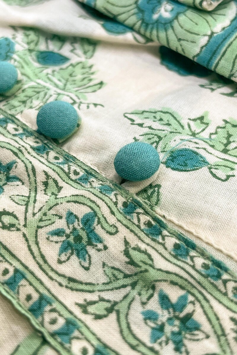 Turquoise Hand Block Printed A-Line Cotton Kurta