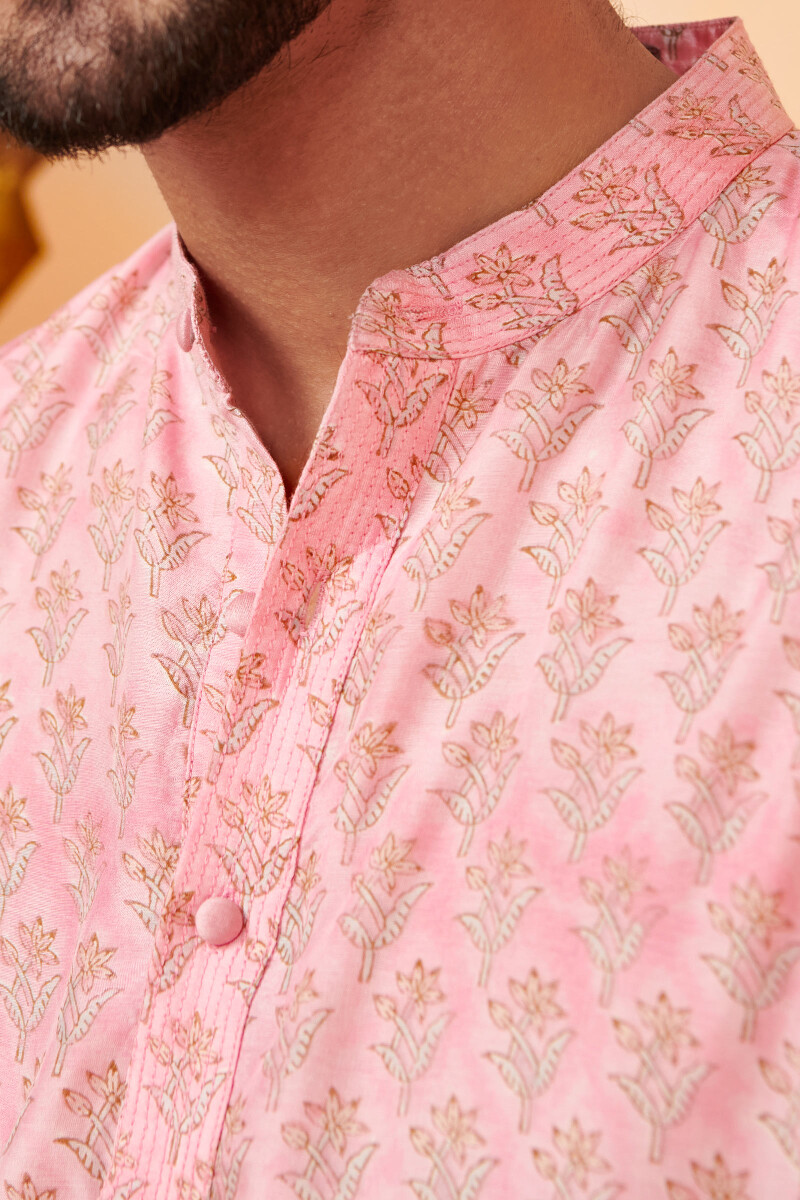 Pink Hand Block Printed Modal Kurta