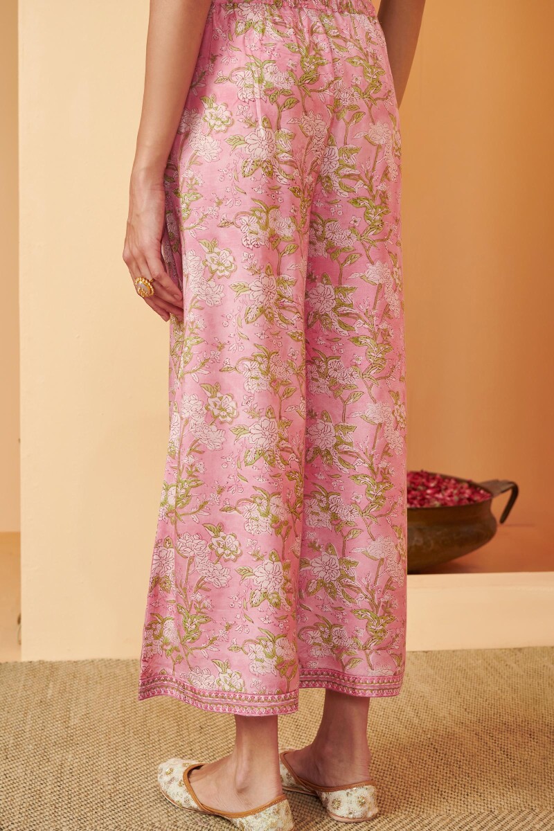 Pink Hand Block Printed Modal Palazzos