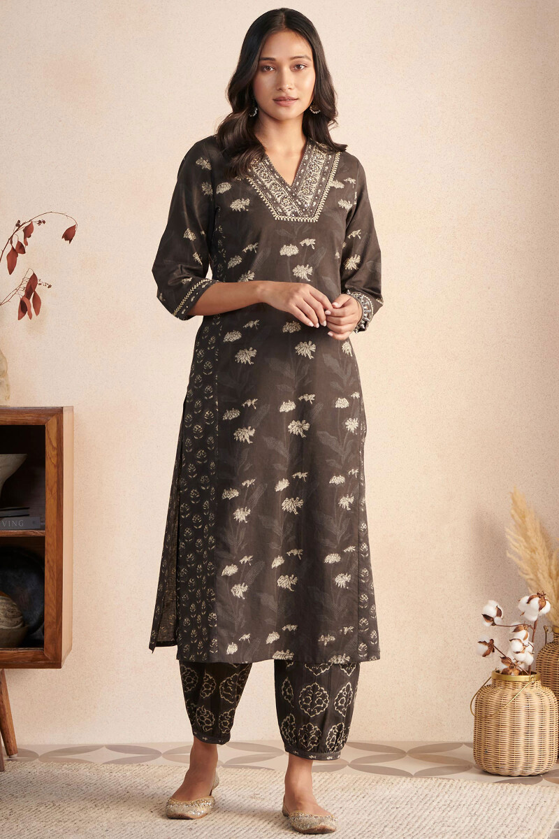 Akola Hand Block Printed Straight Cotton Kurta