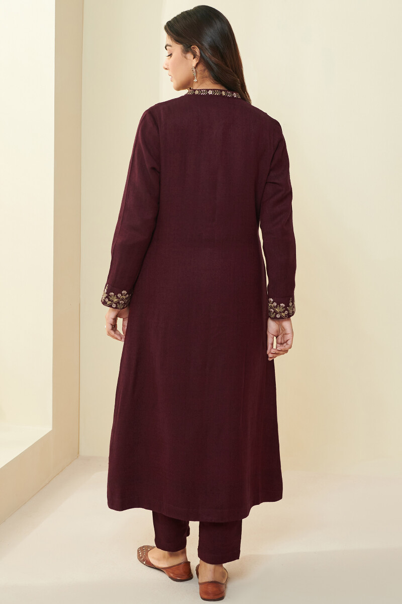 Maroon Handcrafted Handloom Long Jacket