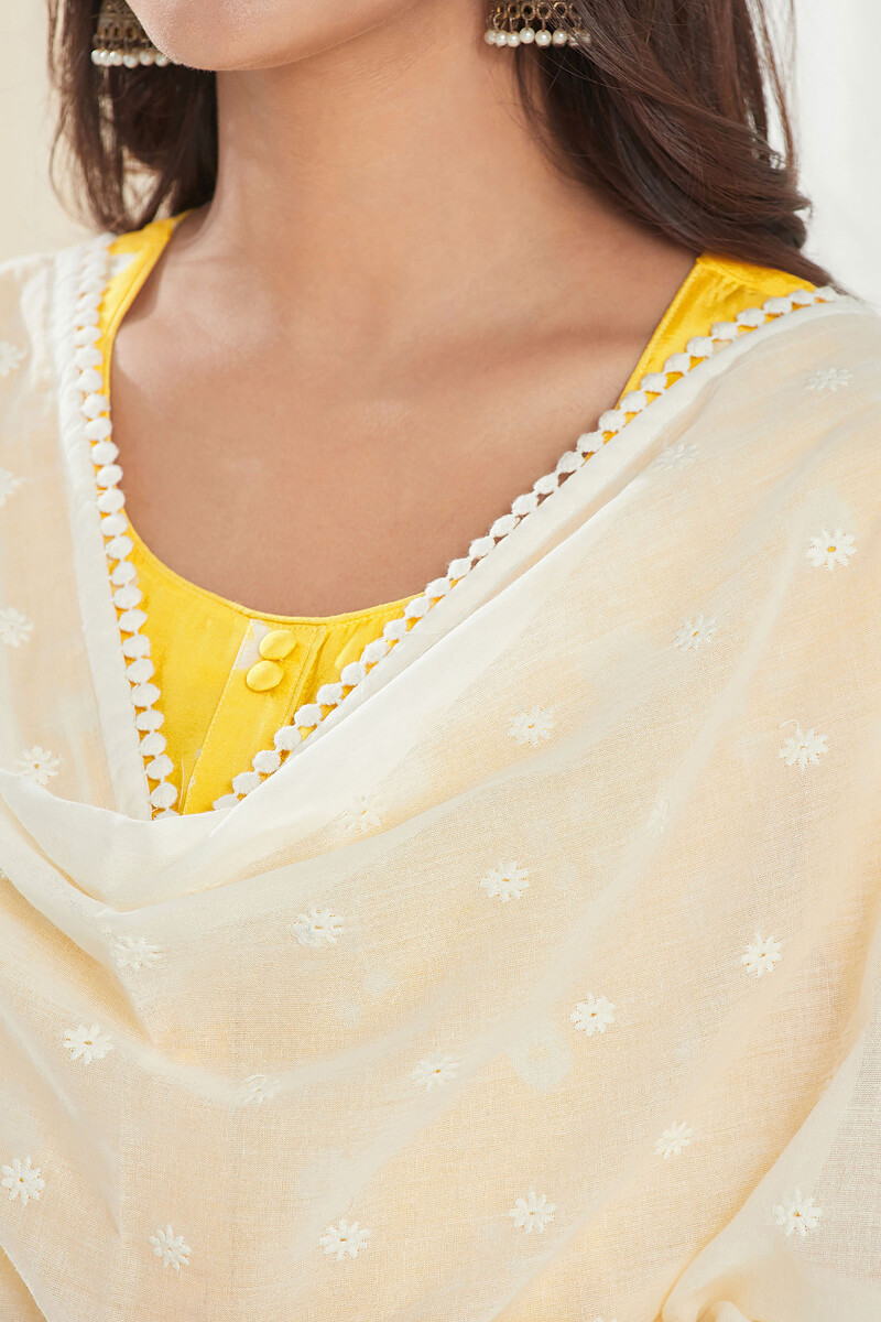 White Handcrafted Cotton Mul Dupatta