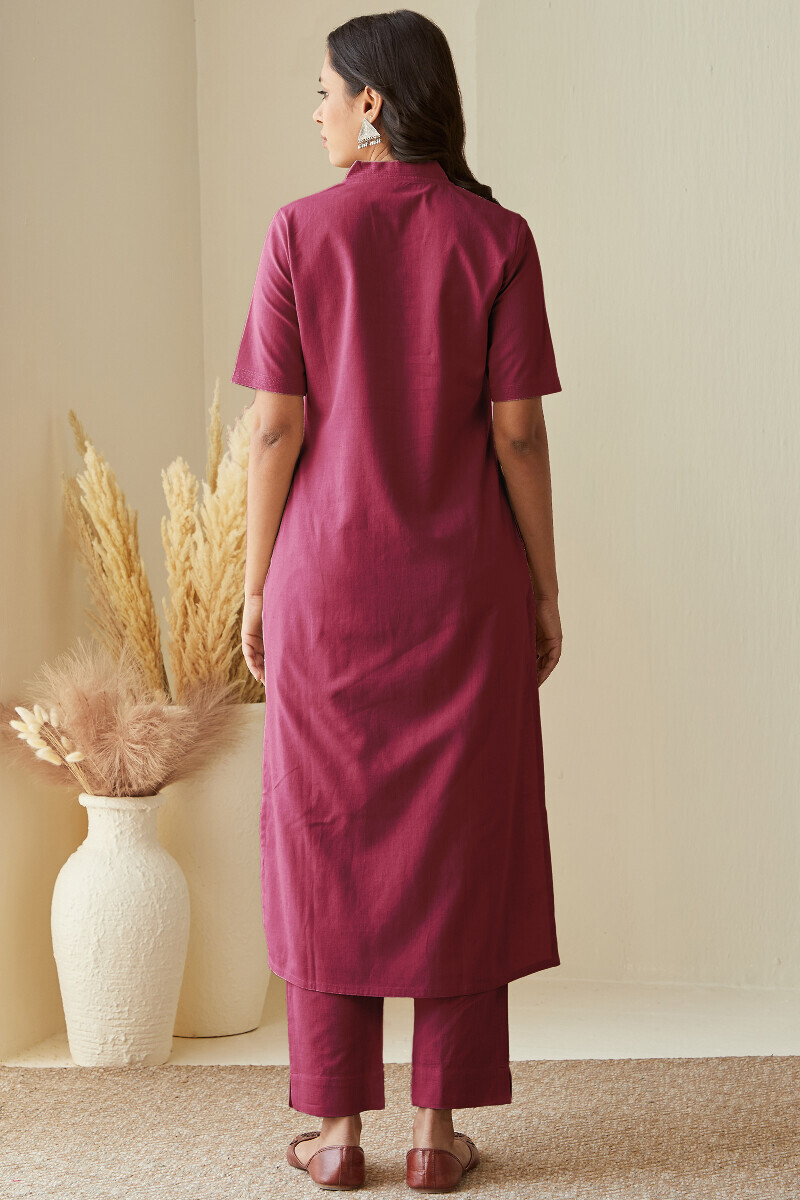 Carmine Pink Handcrafted Straight Cotton Flax Kurta