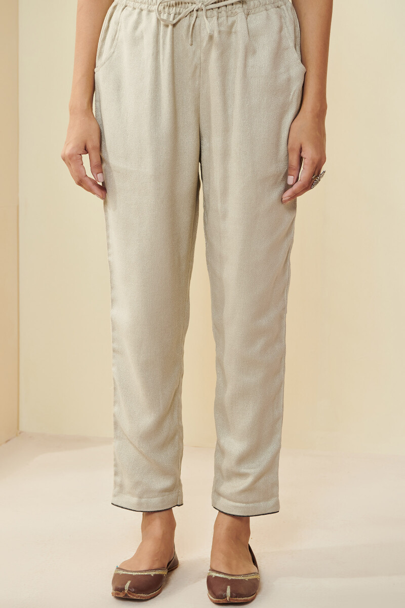 Off-White Handcrafted Faux Wool Narrow Pants