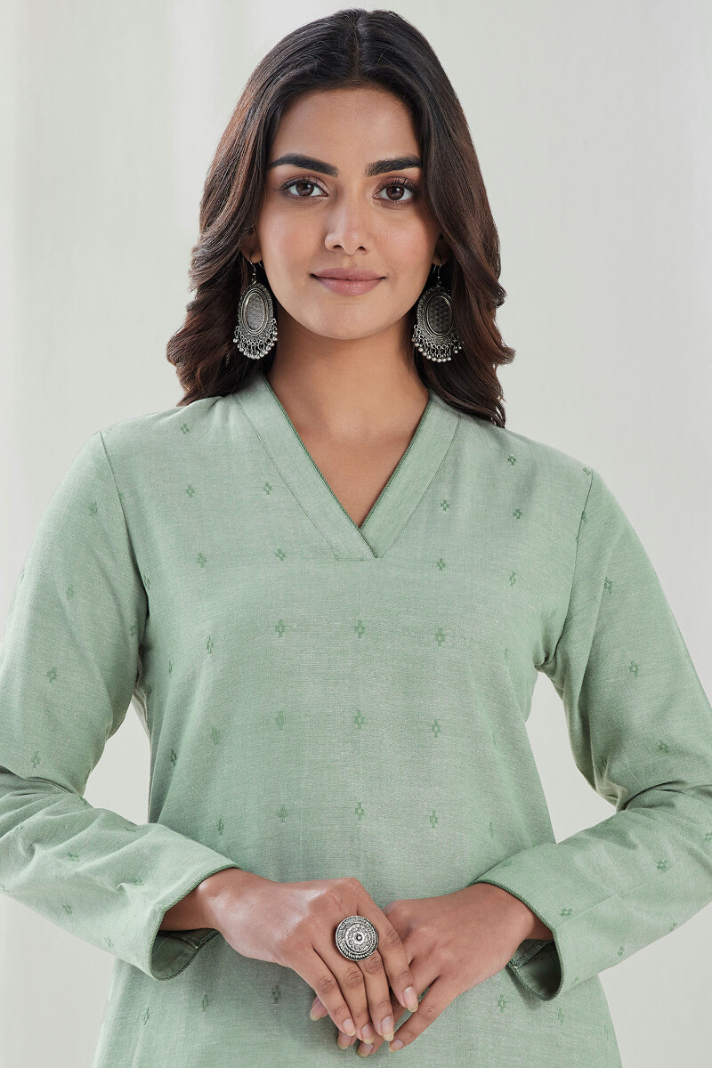 Green Handcrafted Straight Handloom Kurta