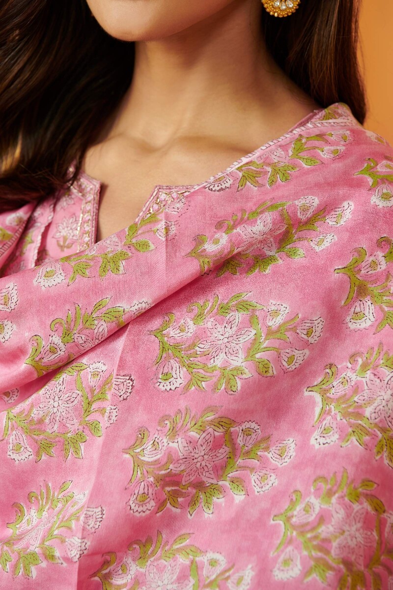 Pink Hand Block Printed Modal Dupatta