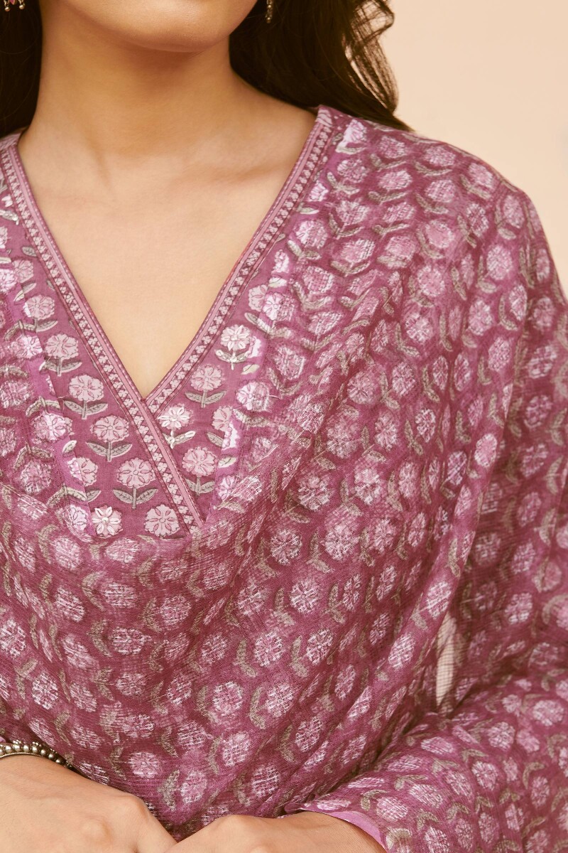 Purple Hand Block-Printed Kota Dupatta