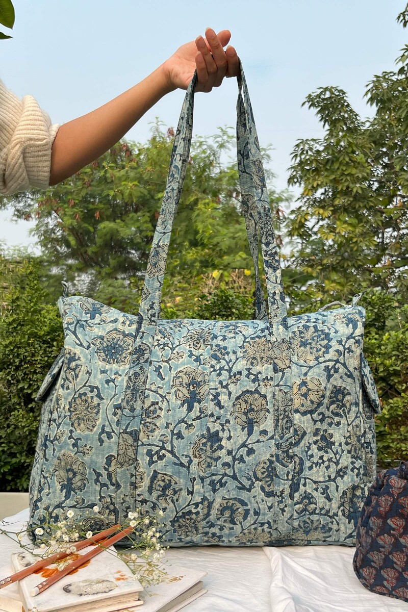 Akola Hand Block-Printed Cotton Duffel Bag