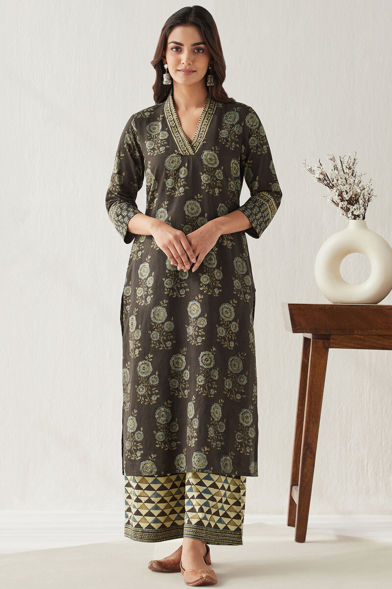 Ajrak Hand Block Printed Straight Cotton Kurta