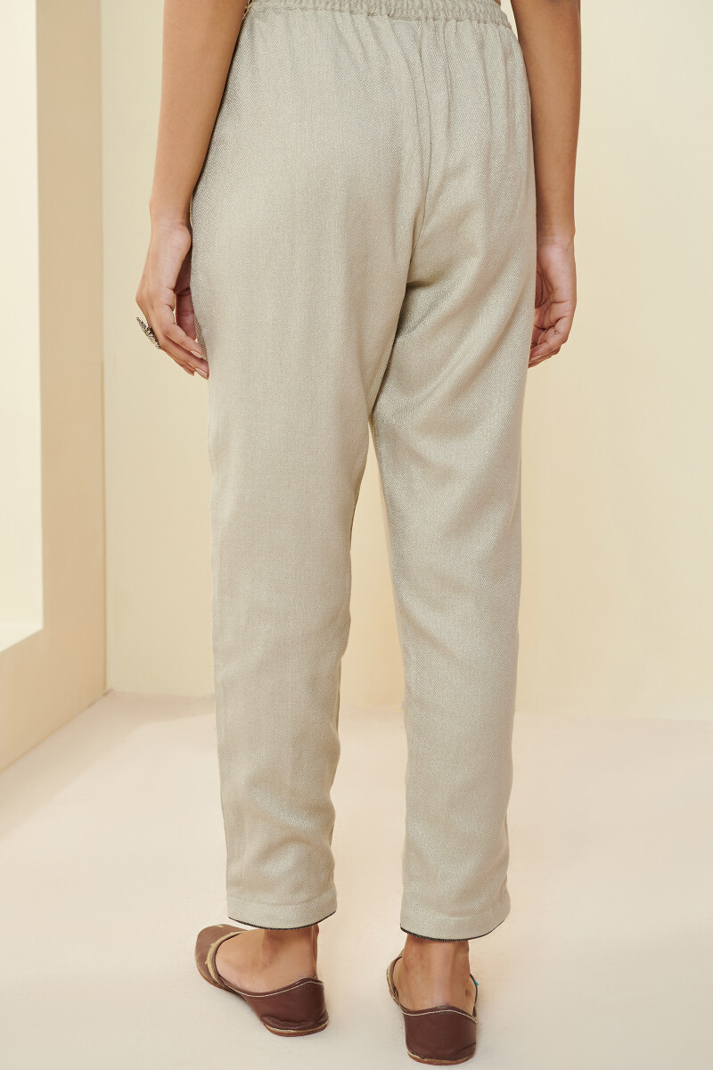 Off-White Handcrafted Faux Wool Narrow Pants