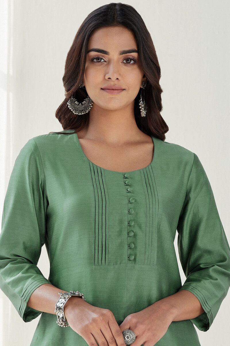 Green Handcrafted Straight Chanderi Kurta