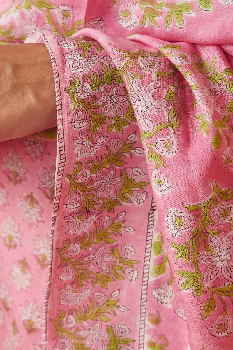 Pink Hand Block Printed Modal Dupatta