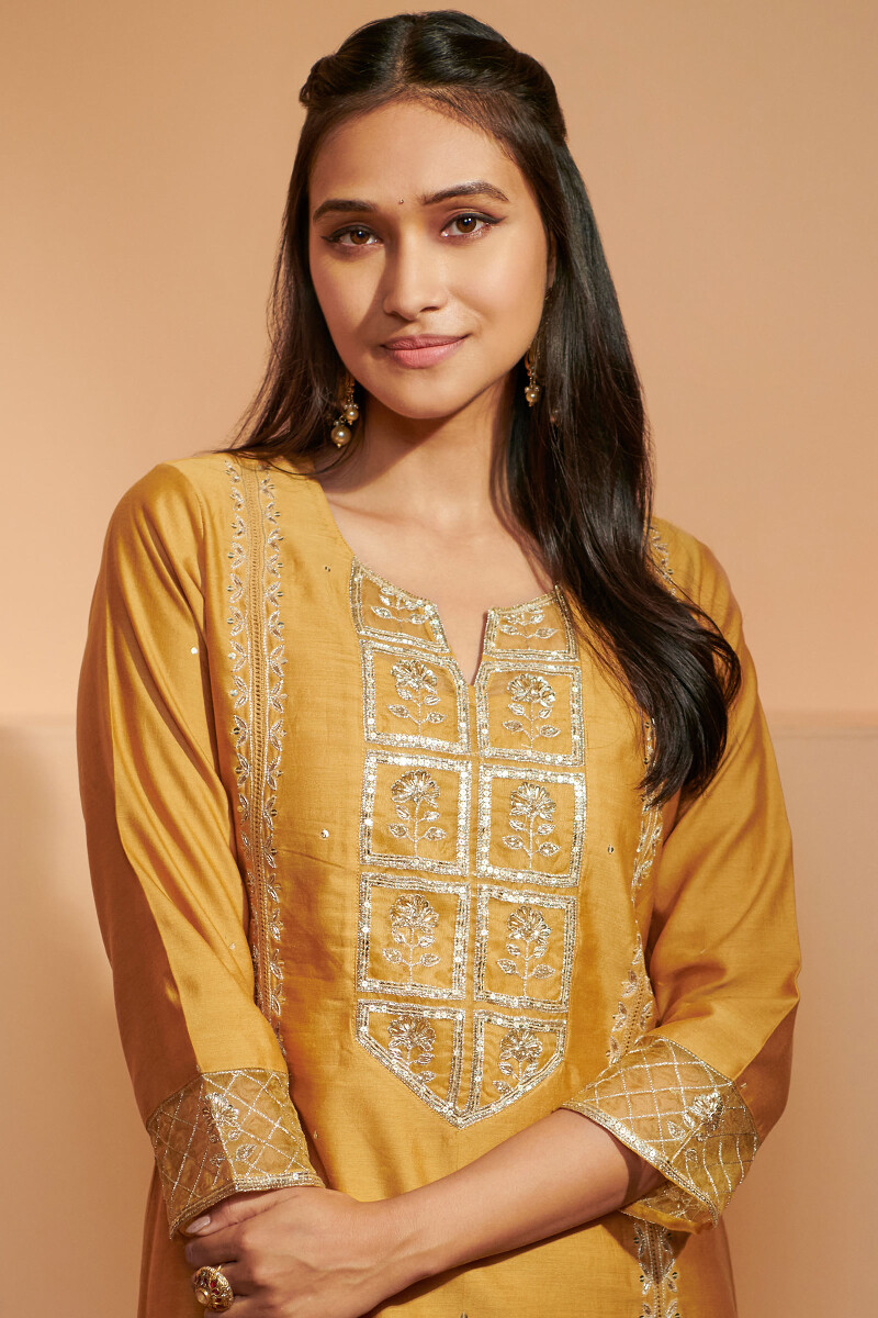 Mustard Handcrafted Chanderi Kurta