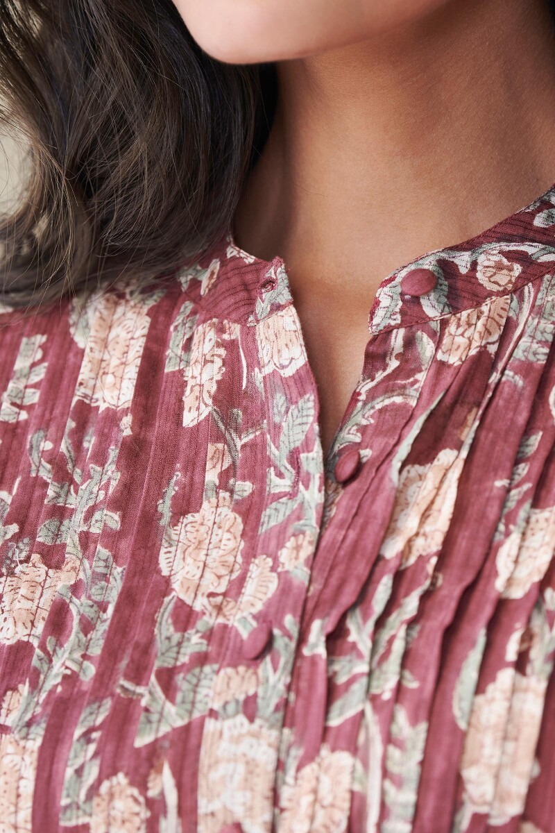 Red Hand Block Printed Cotton Top