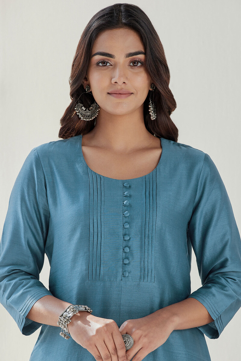 Blue Handcrafted Straight Chanderi Kurta