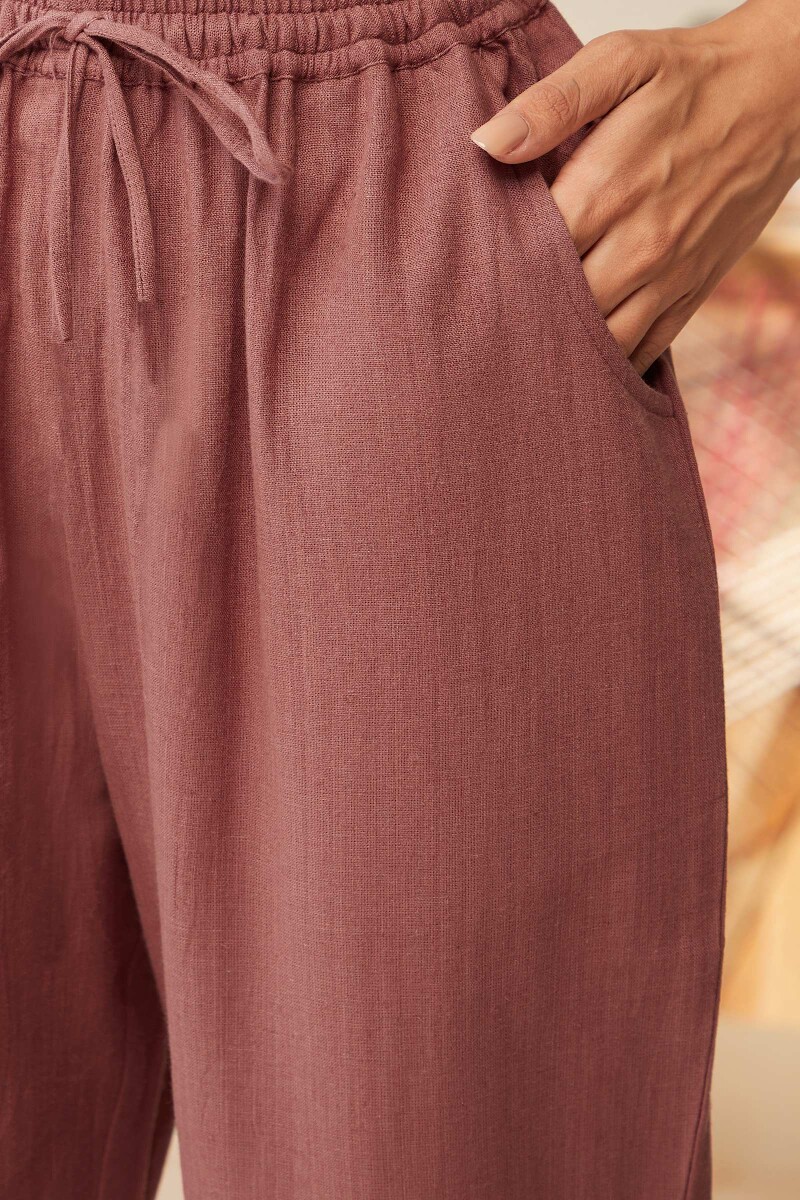 Red Handcrafted Cotton Flax Pants