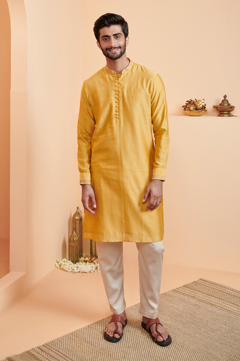Yellow Handcrafted Chanderi Kurta