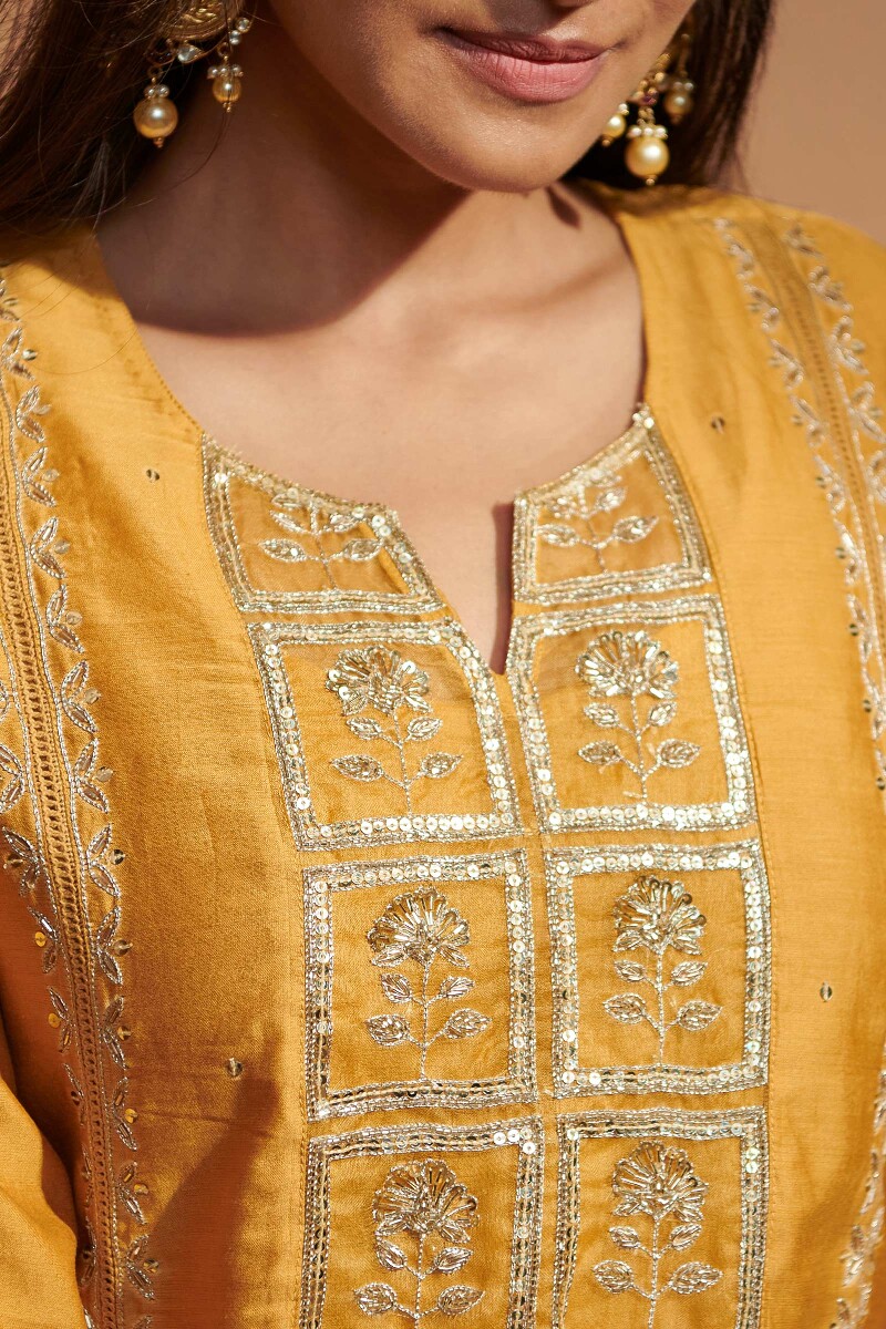 Mustard Handcrafted Chanderi Kurta