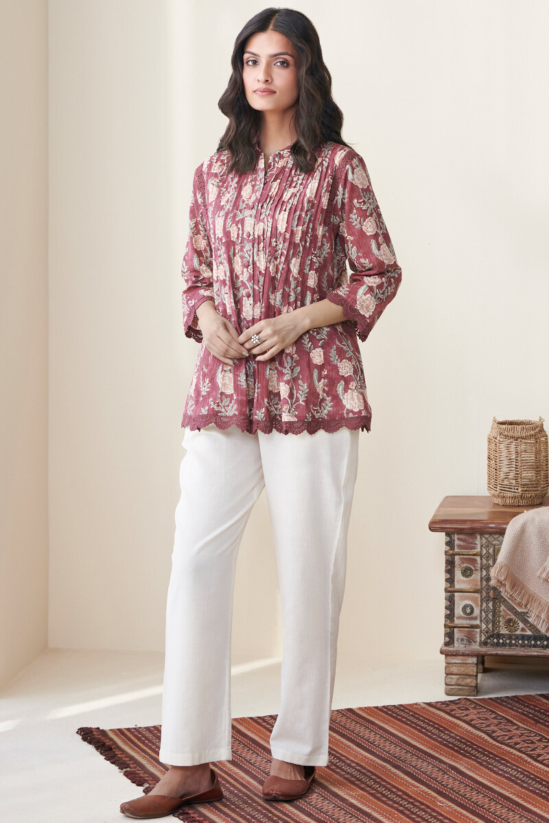 Red Hand Block Printed Cotton Top