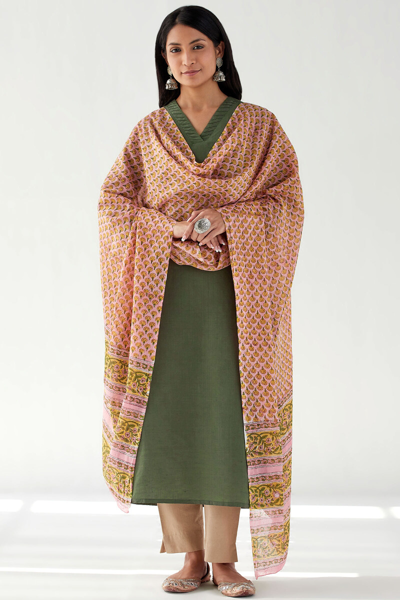 Green Handcrafted Straight Cotton Linen Kurta