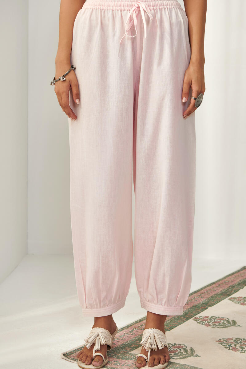 Pink Handcrafted Cotton Izhaar Pants