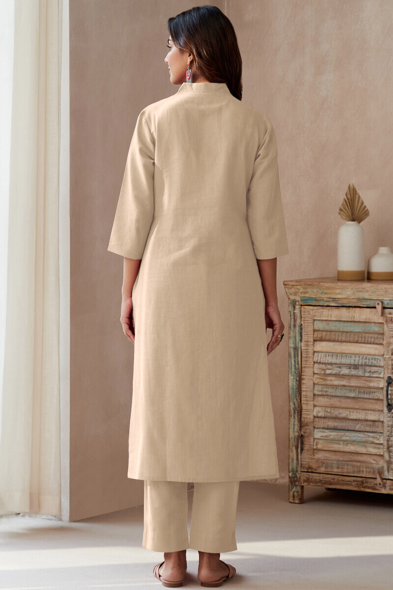 Cream Handcrafted Straight Cotton Flax Kurta