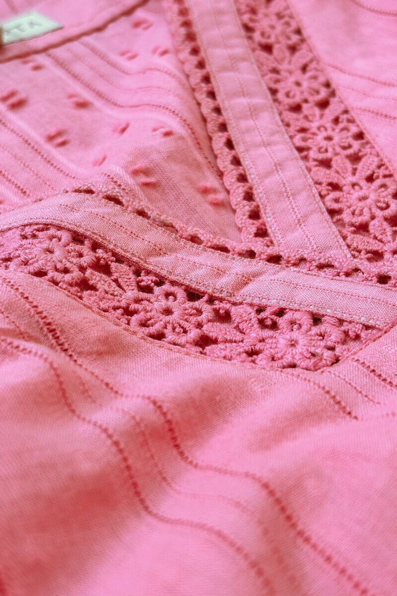 Pink Handcrafted Straight Cotton Dobby Kurta