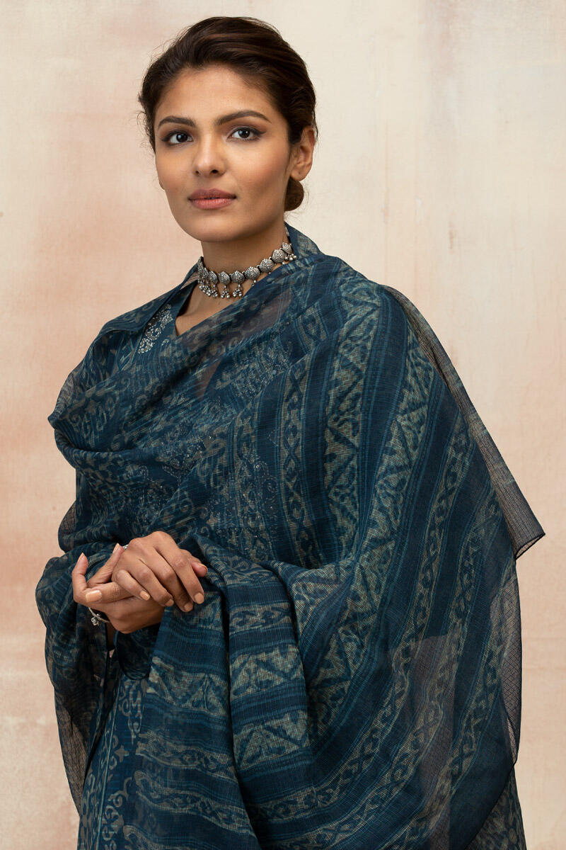 Indigo Block Printed Kota Dupatta