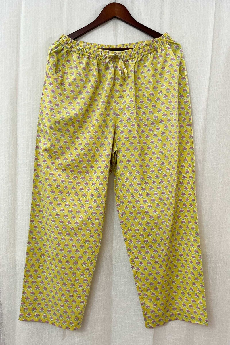 Yellow Hand Block-Printed Cotton Loungewear Set