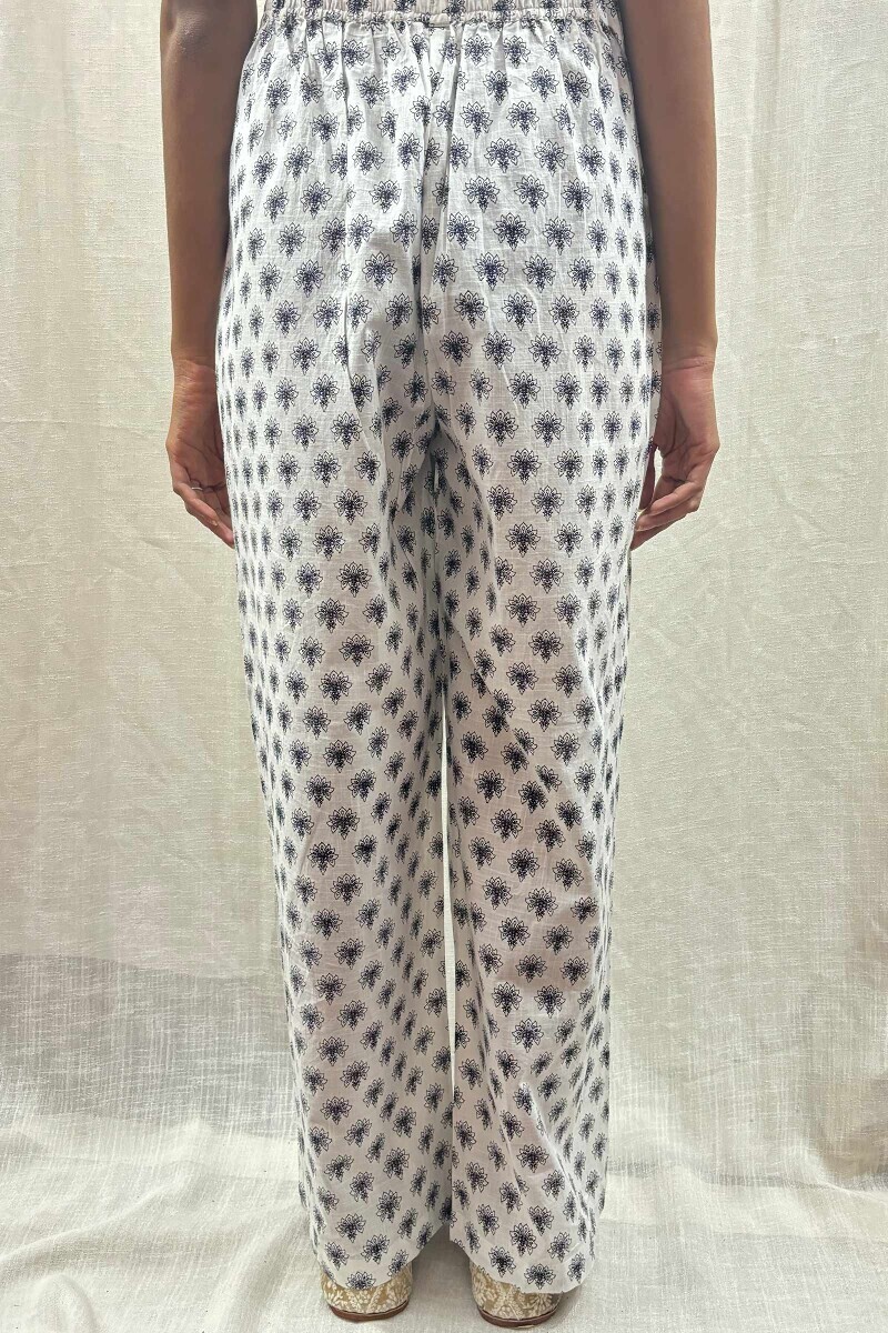 White Hand Screen-Printed Loungewear Set