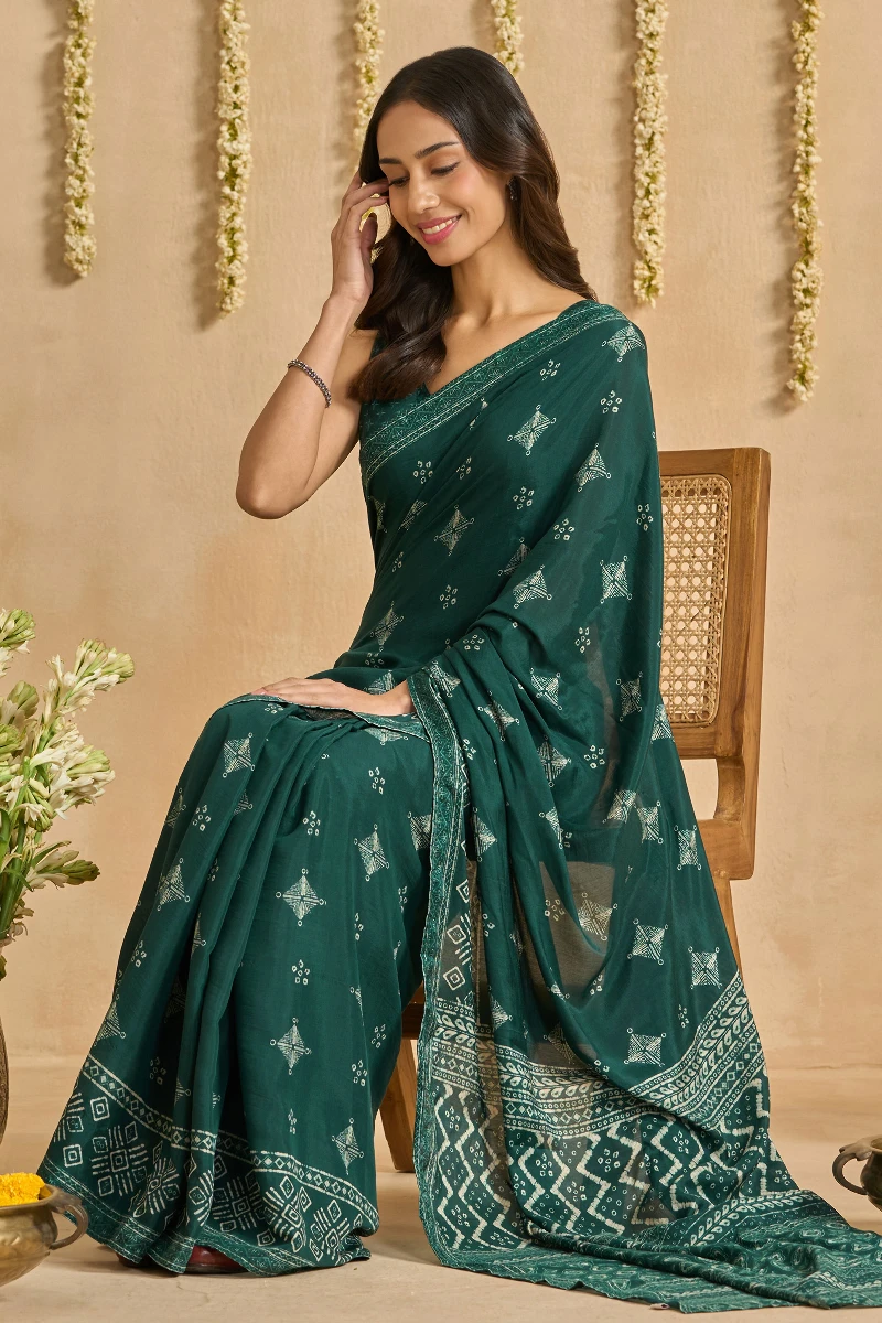 Green Printed Viscose Saree