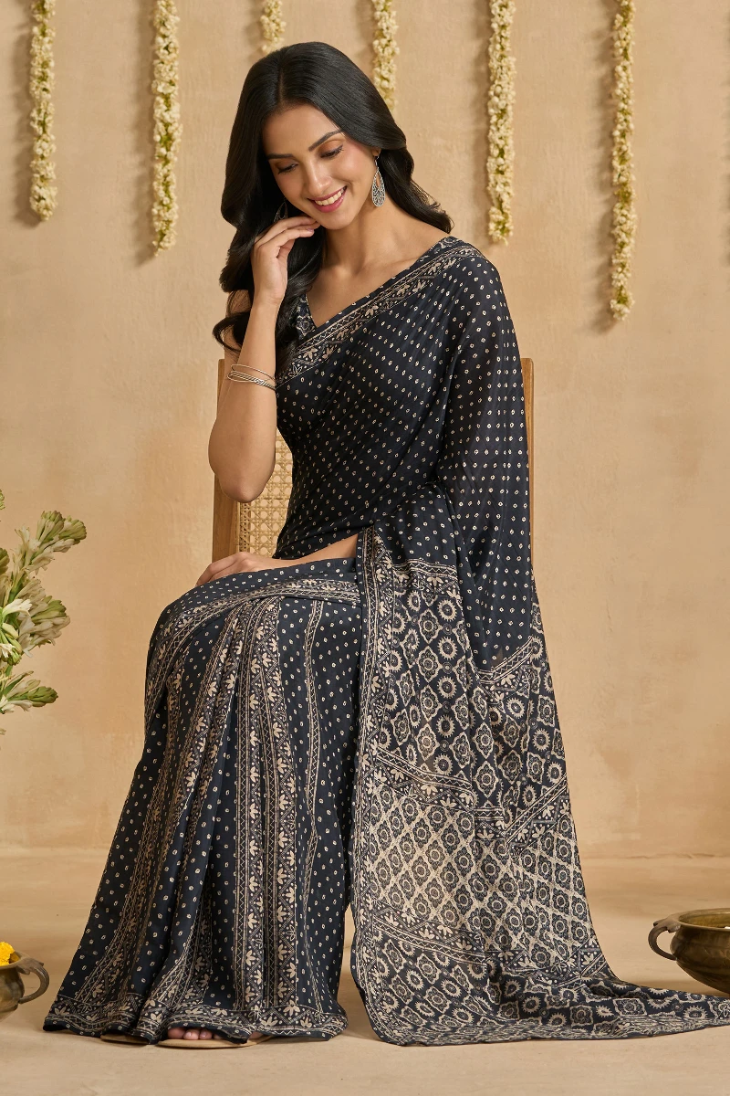 Black Printed Viscose Saree