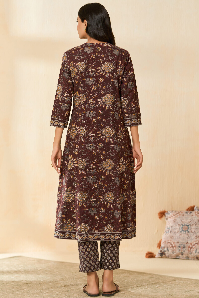 Bagru Hand Block-Printed A-Line Cotton Kurta