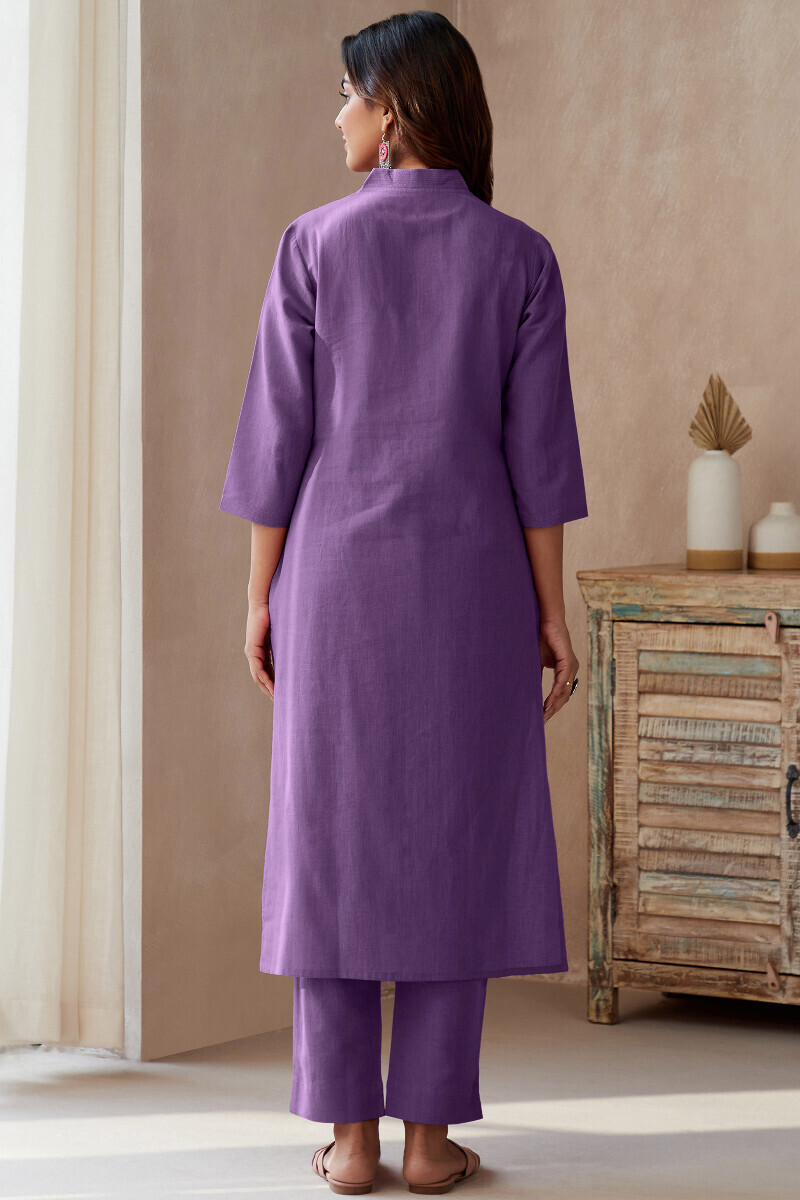 Purple Handcrafted Straight Cotton Flax Kurta