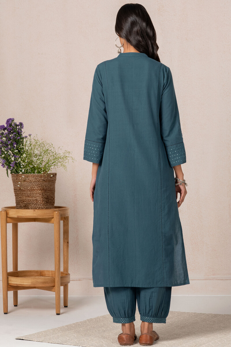 Blue Handcrafted Straight Cotton Kurta