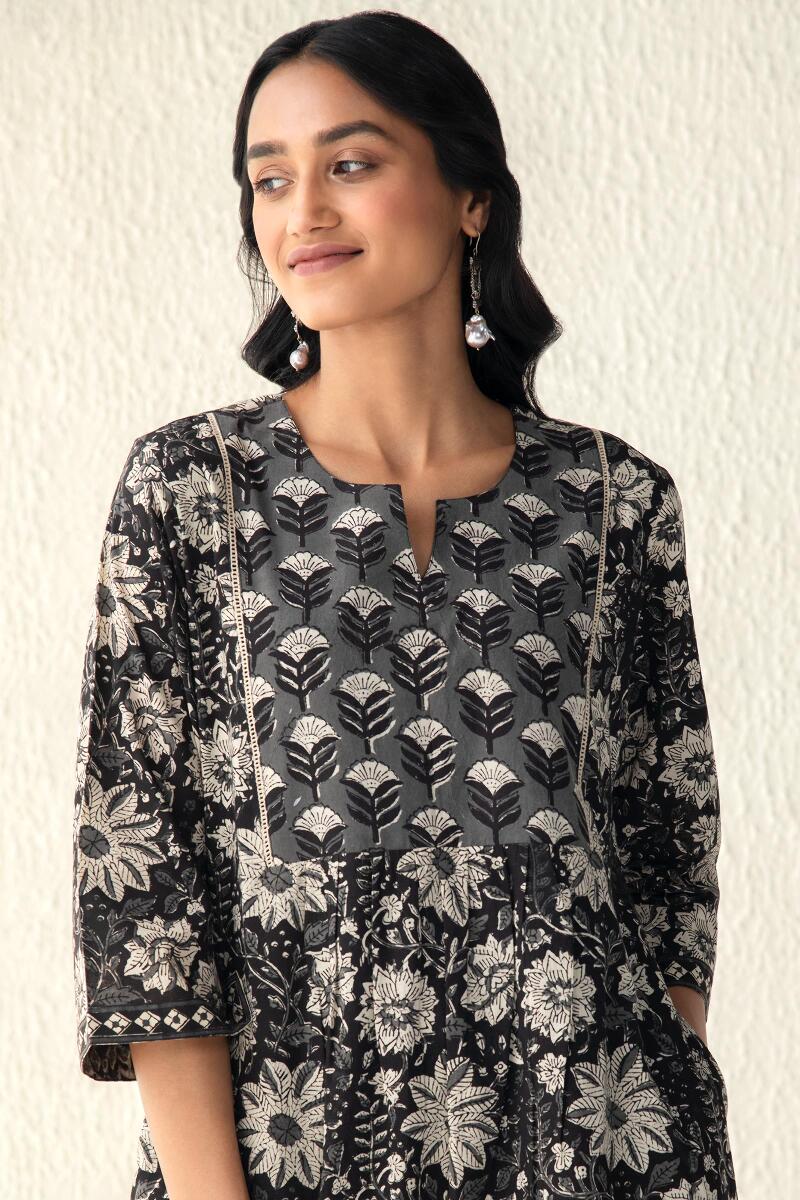 Black Block Printed Cotton Dress