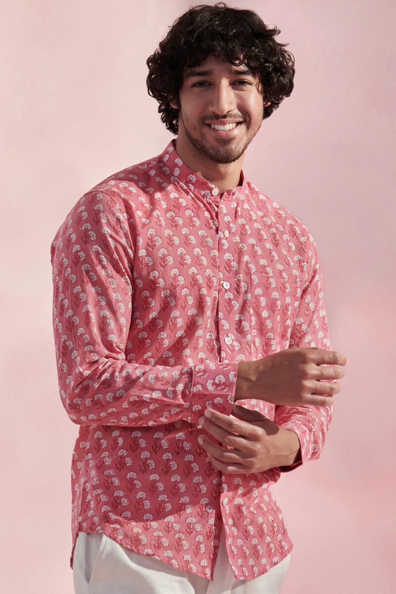 Pink Hand Block Printed Cotton Shirt